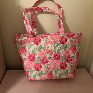 New Vera New York Pink and Green Floral Tote Bag w/ Full Zipper